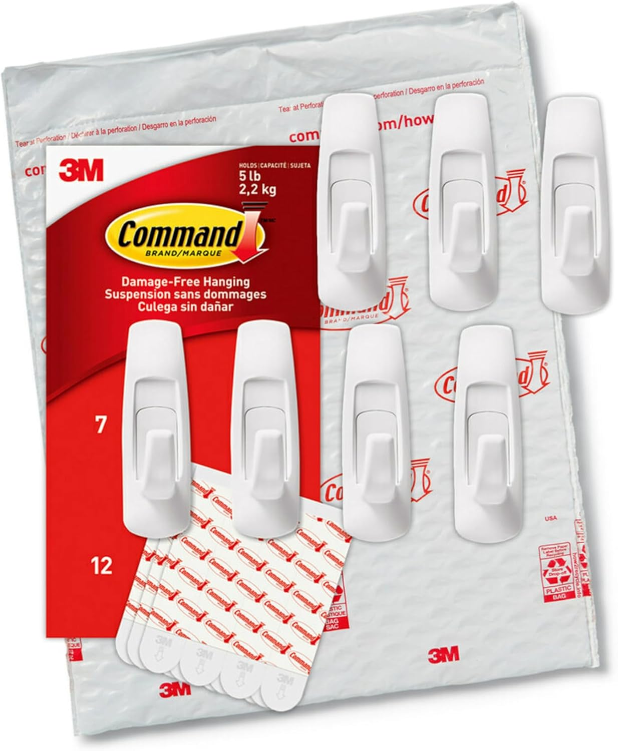 Command Large Utility Hooks, 7-Hooks, 12-Strips, Organize Damage-Free