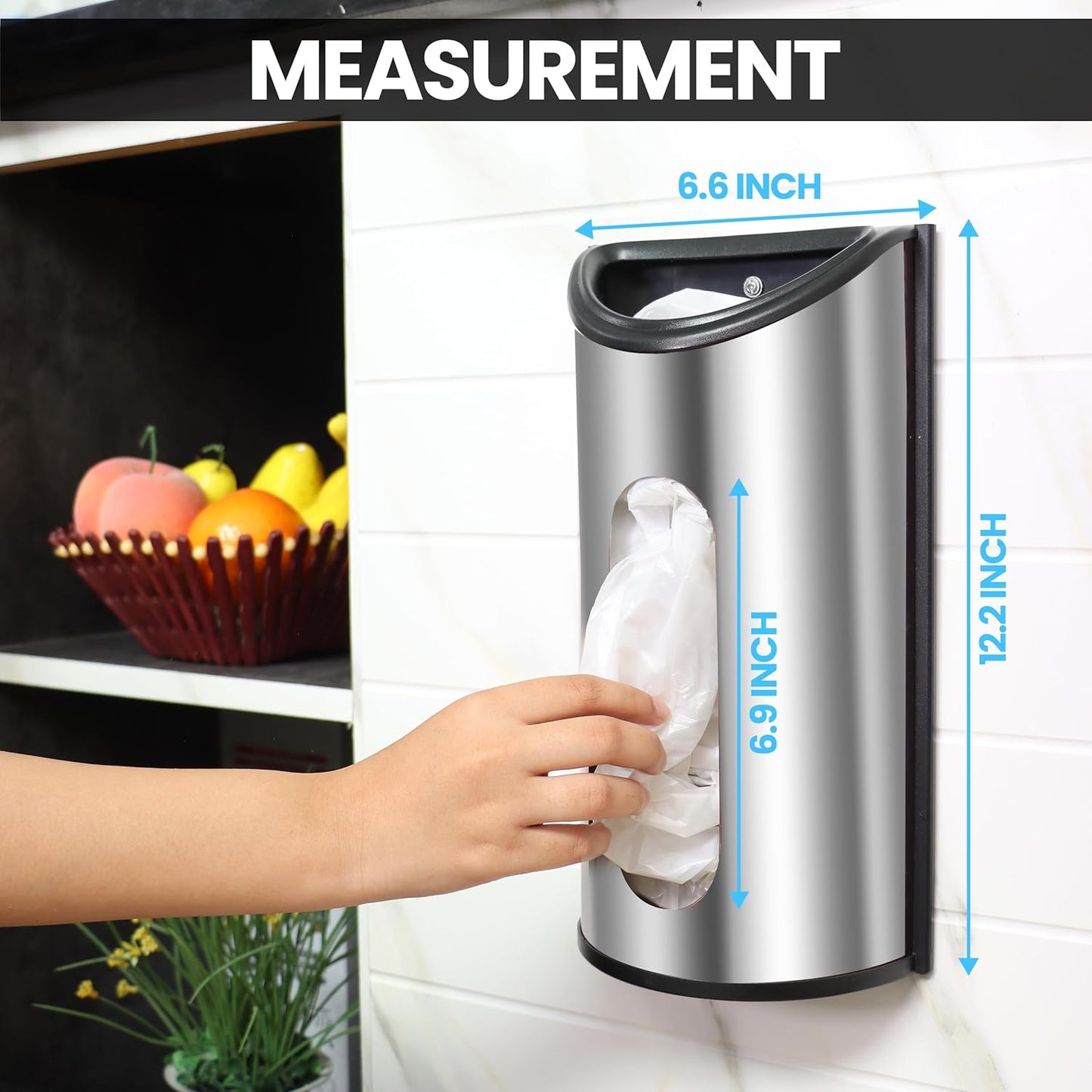 Utopia Kitchen Wall-Mounted Stainless Steel Grocery Bag Holder & Dispenser, Space-Saving Plastic Bag Holder for Kitchen, Pantry or Cabinet, Reusable Plastic Bag Organizer, Silver