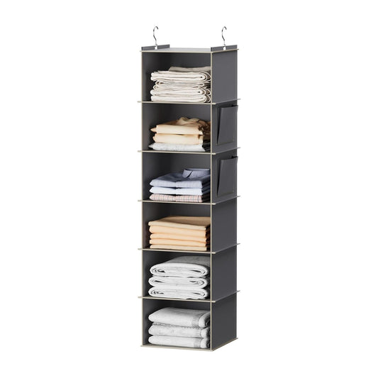 YOUDENOVA Hanging Closet Organizer and Storage, 6-Shelf Closet Hanging Storage Shelves, Grey